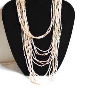 NWT Sonoma AIME Pink/Gold/Silver/Clear Beaded Multi Layer Beachy Party Necklace
